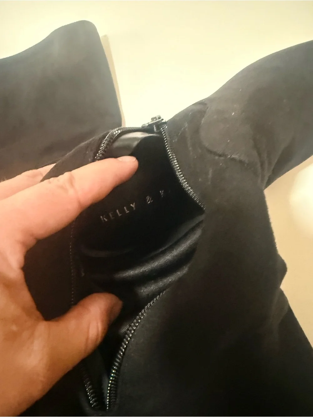Kelly & Katie Black Suede-Look Over-the-Knee Block Heel Boots